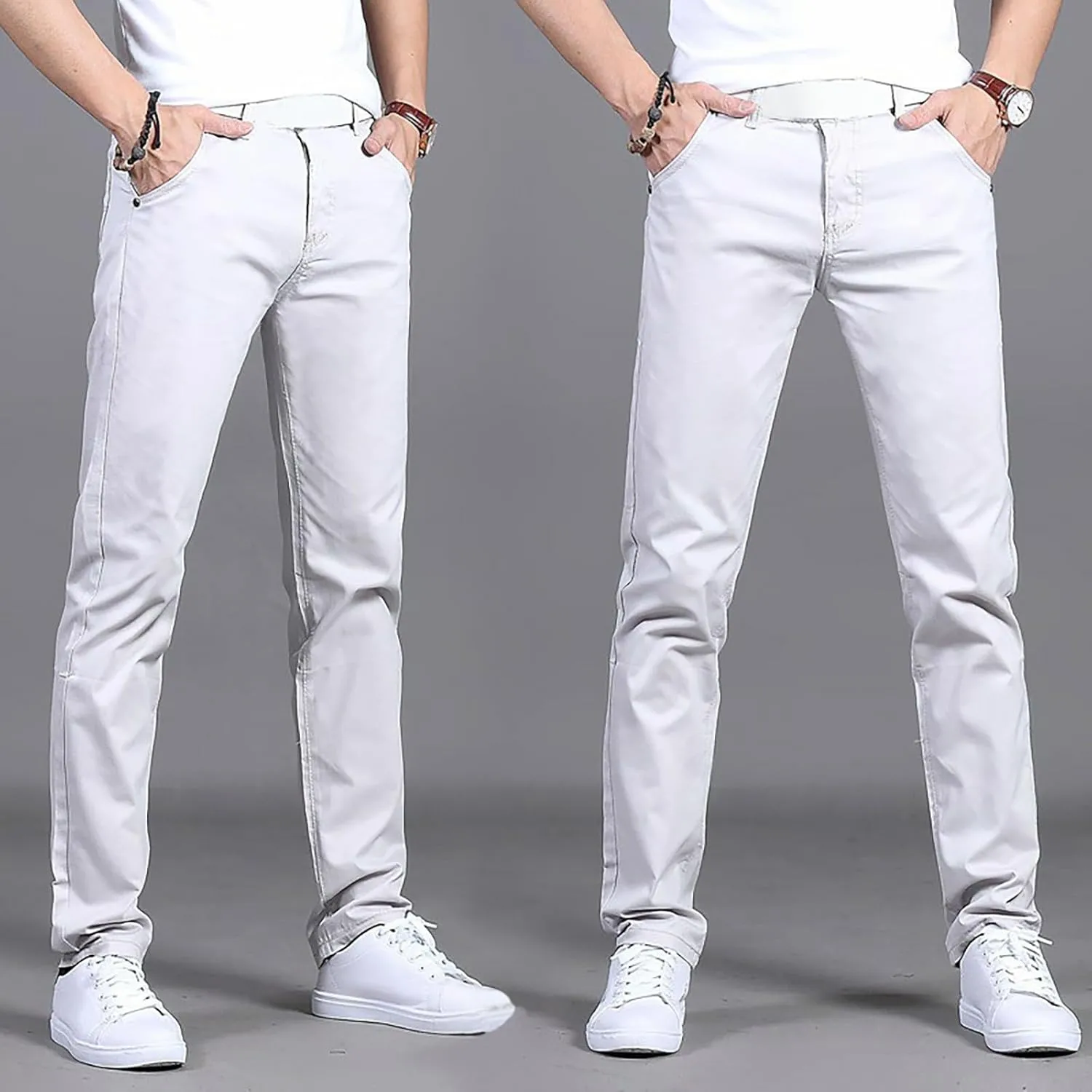 Mens Dress Slacks Plain Straight Leg Casual Pants Outdoor Trendy Open Bottom Summer Fashion Trousers with Pockets