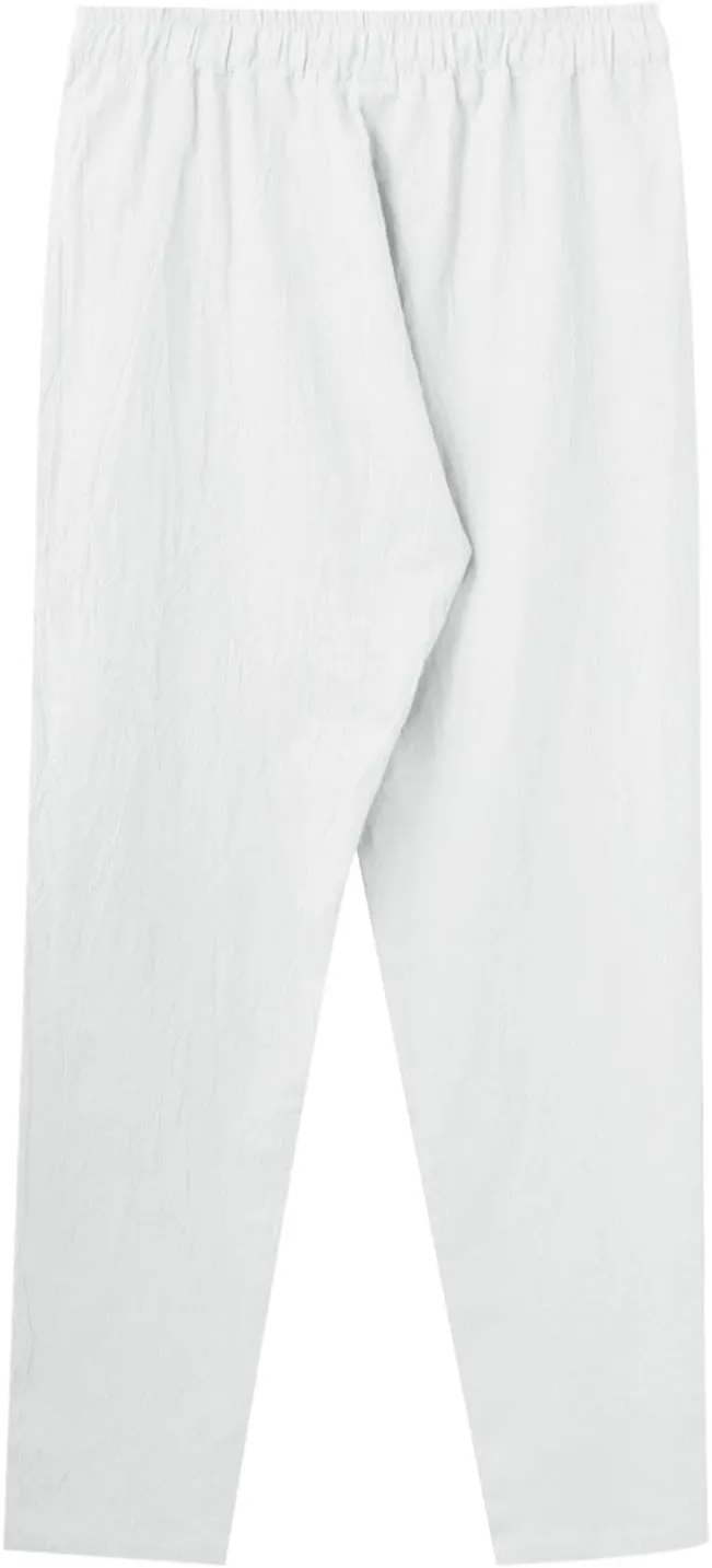 Mens Linen Yoga Lightweight Joggers Pants, Loose Casual Summer Elastic Waist Drawstring Baggy Trousers with Pocket