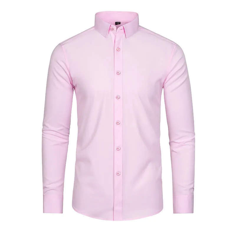 Men's Silky Wrinkle Resistant Solid Color Stretch Shirt