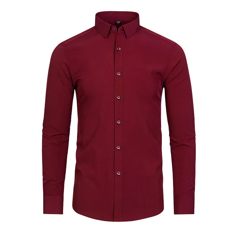 Men's Silky Wrinkle Resistant Solid Color Stretch Shirt