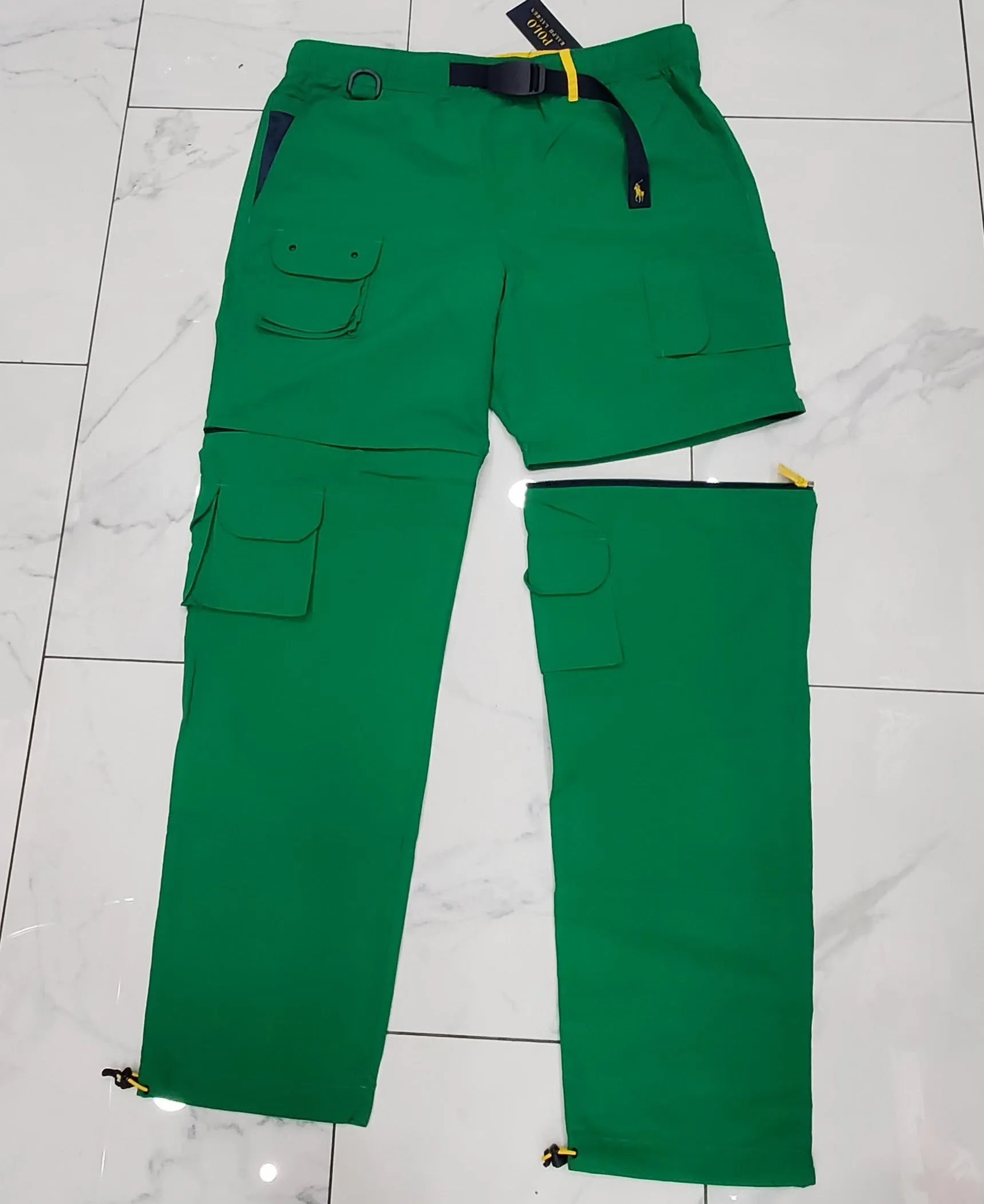 Nwt Polo Ralph Lauren Green Nylon Multi Pocket Convertible 2 in 1 Pants