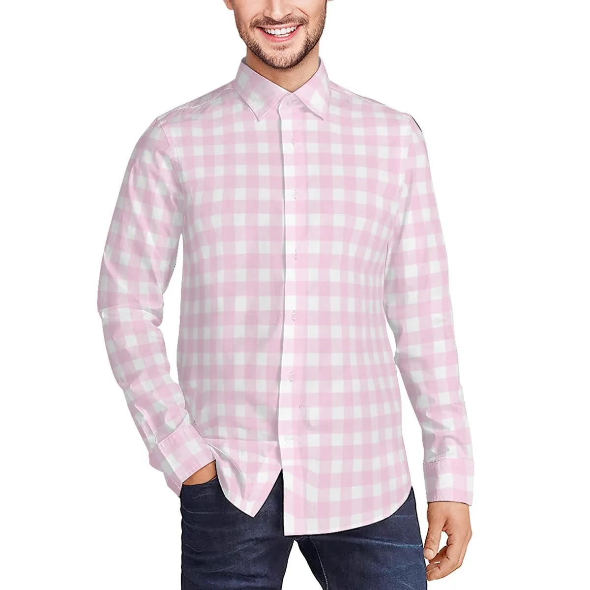Pink Gingham Shirt Men, Men's Pink Shirt, Men's Pink Gingham Top, Barbie Inspired Top, Retro Shirt Men, 50s inspired shirt,Men'S Dress Shirt