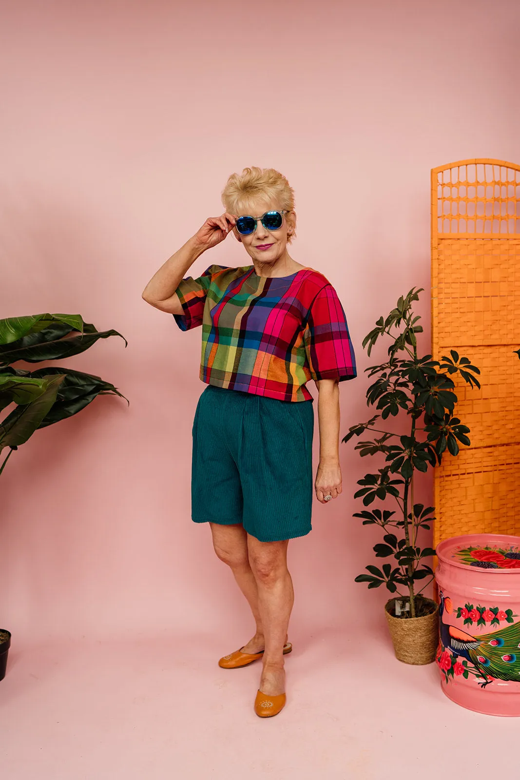 Pleated Shorts in Teal Cord