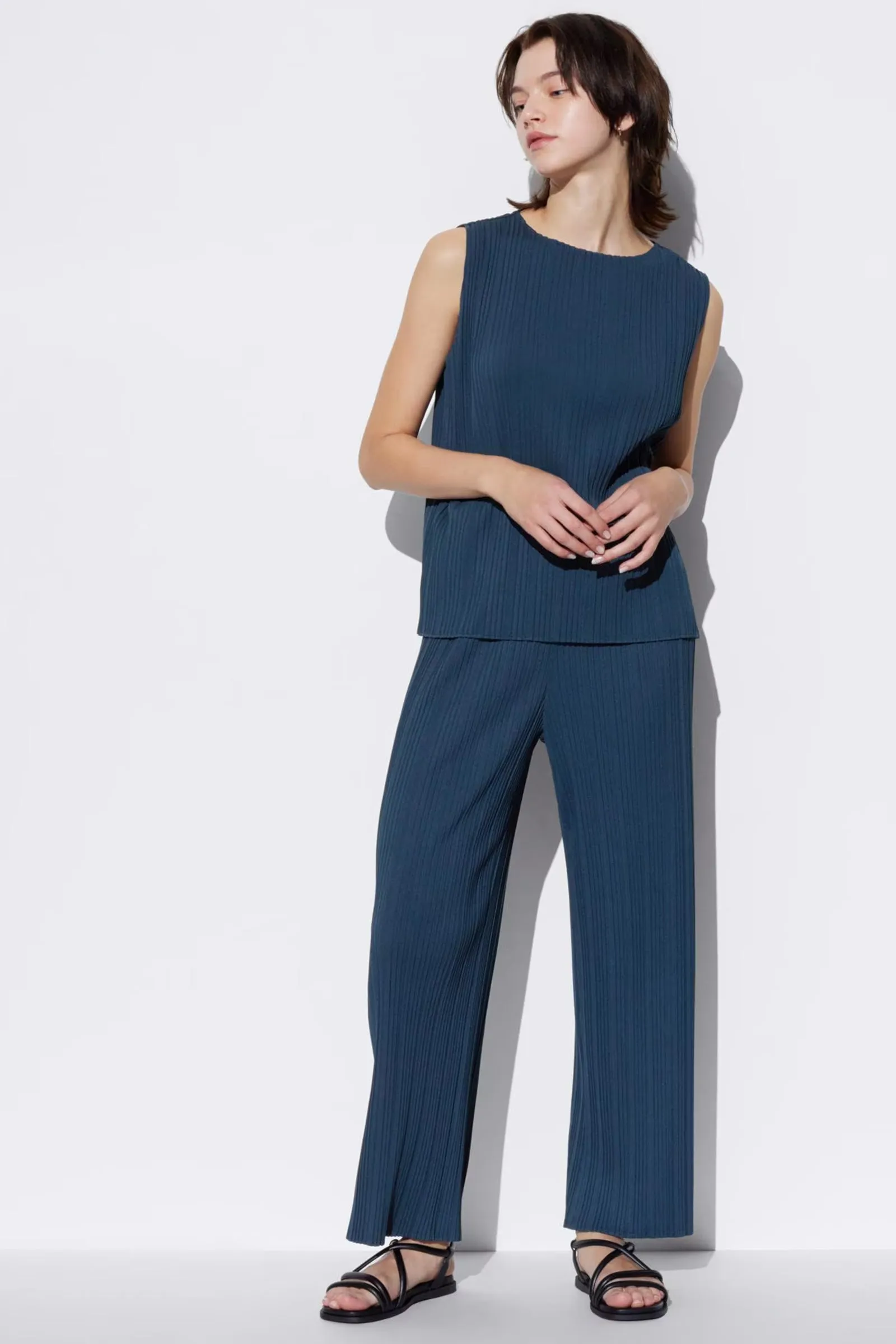 Pleated Straight Leg Trousers, Blue