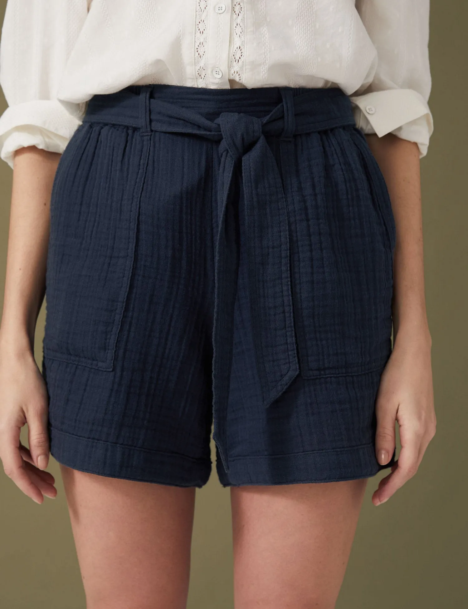 Pure Cotton High Waisted Belted Shorts