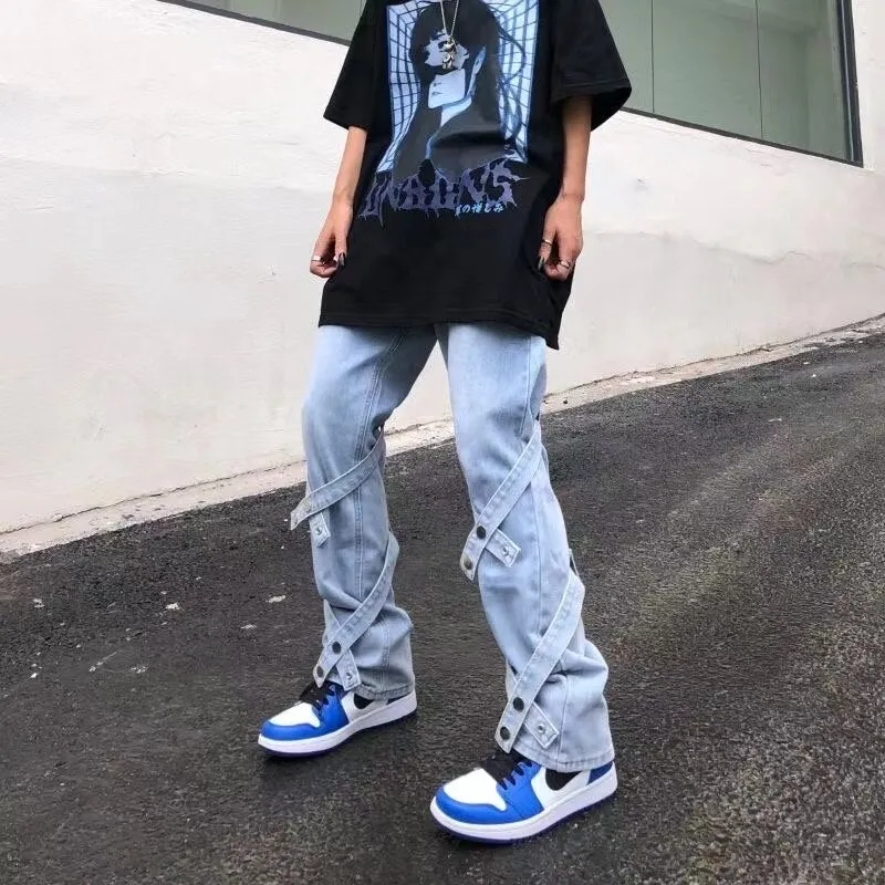 Retro Washed Button Lace Jeans