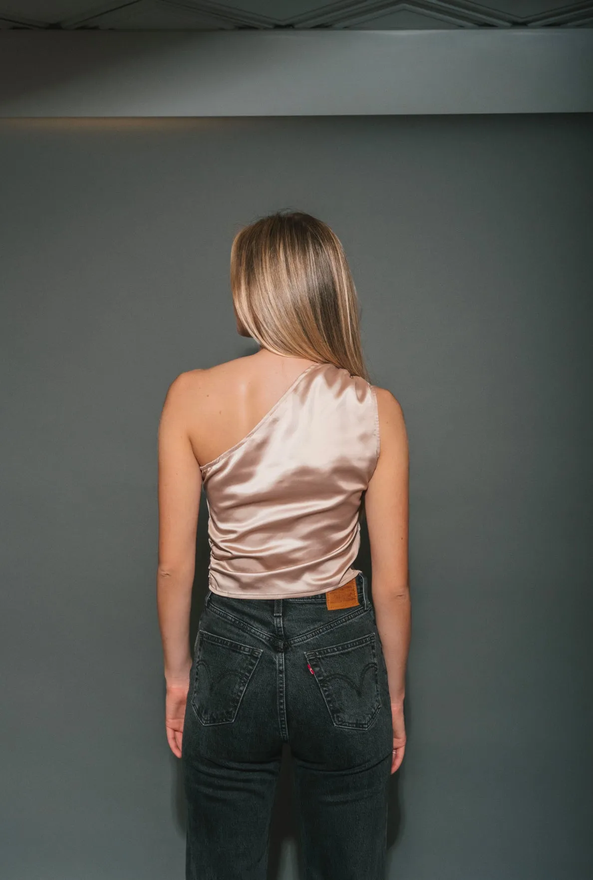 Satin One Shoulder Top | Champagne