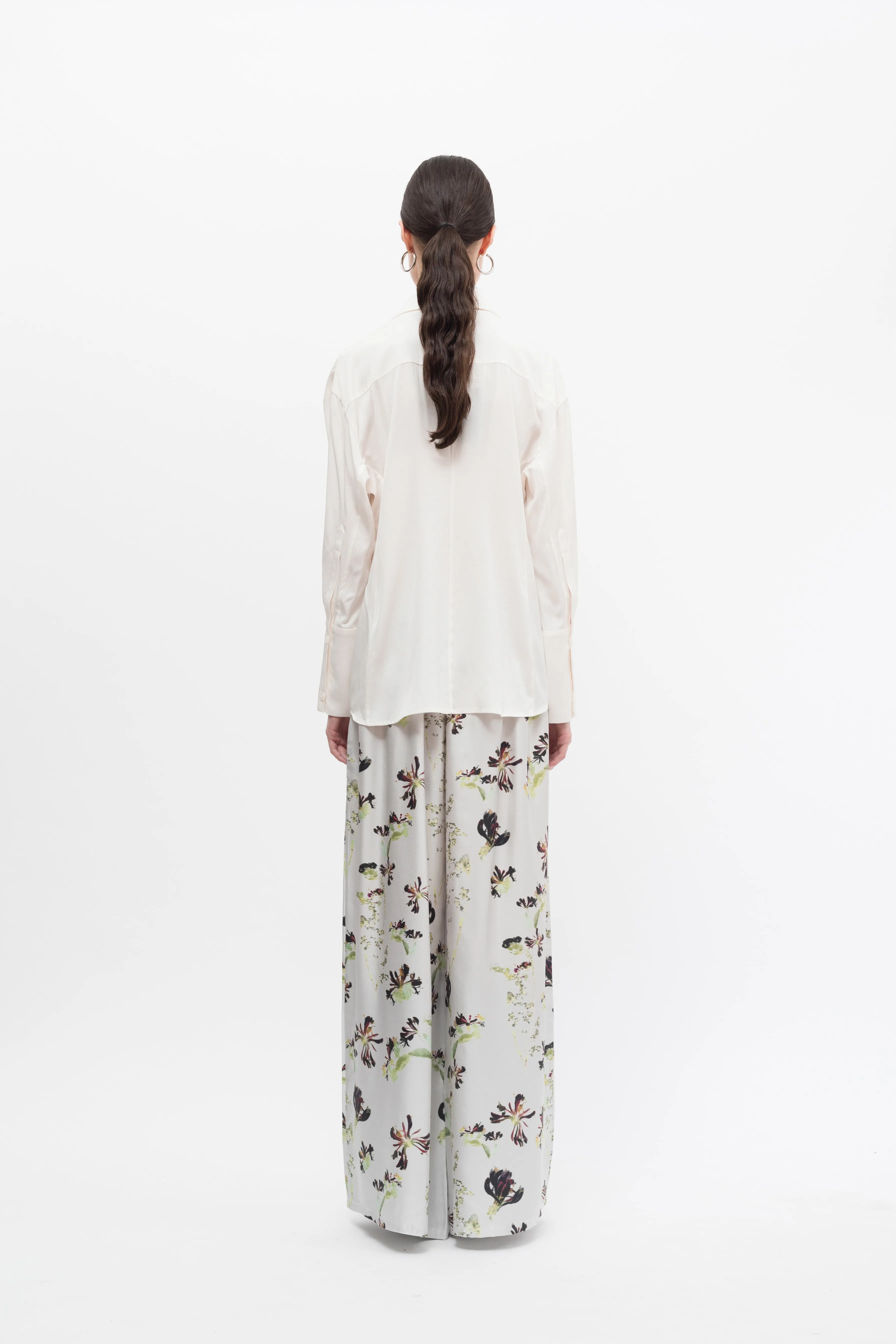 Silk Print Wide Leg Pants