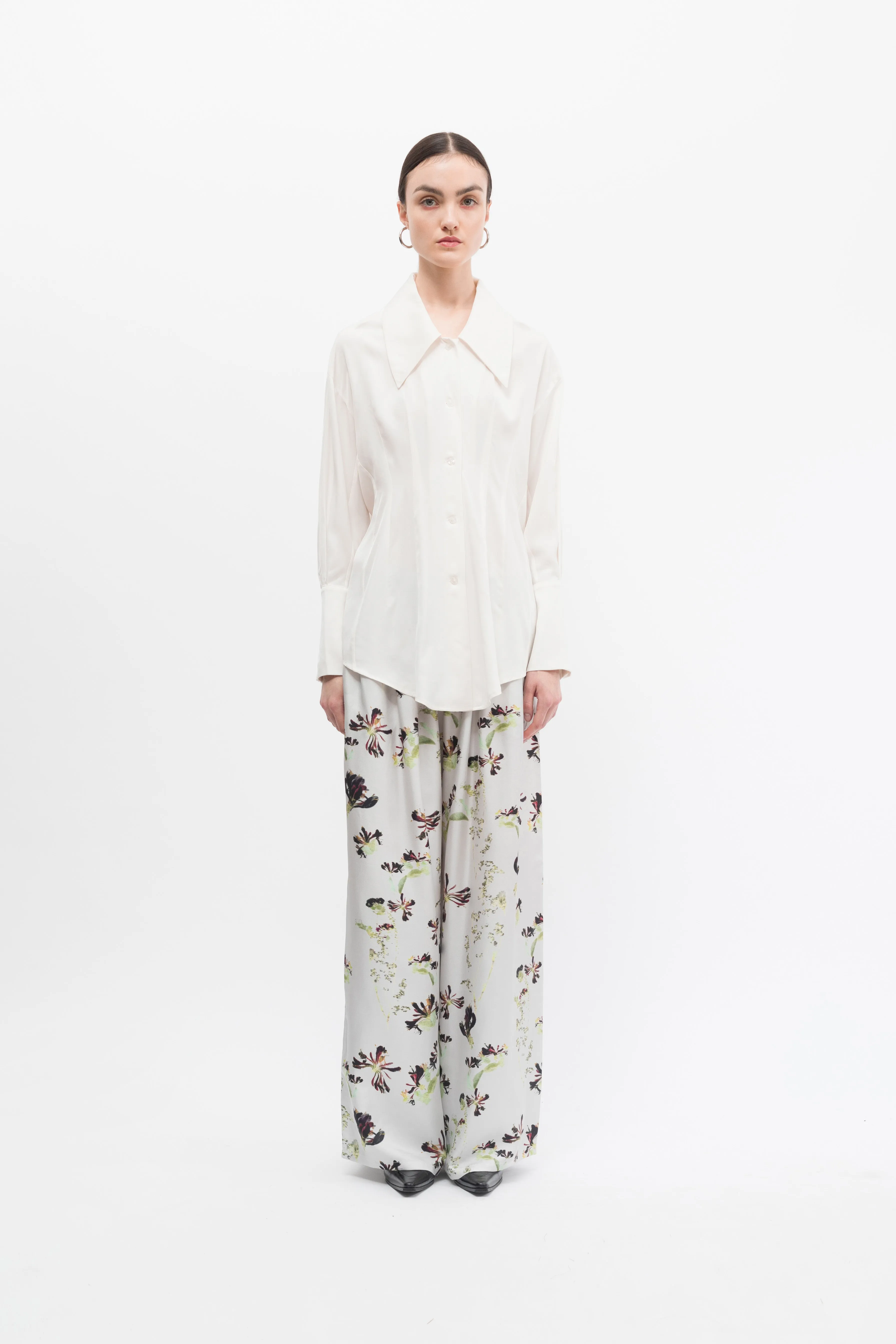 Silk Print Wide Leg Pants
