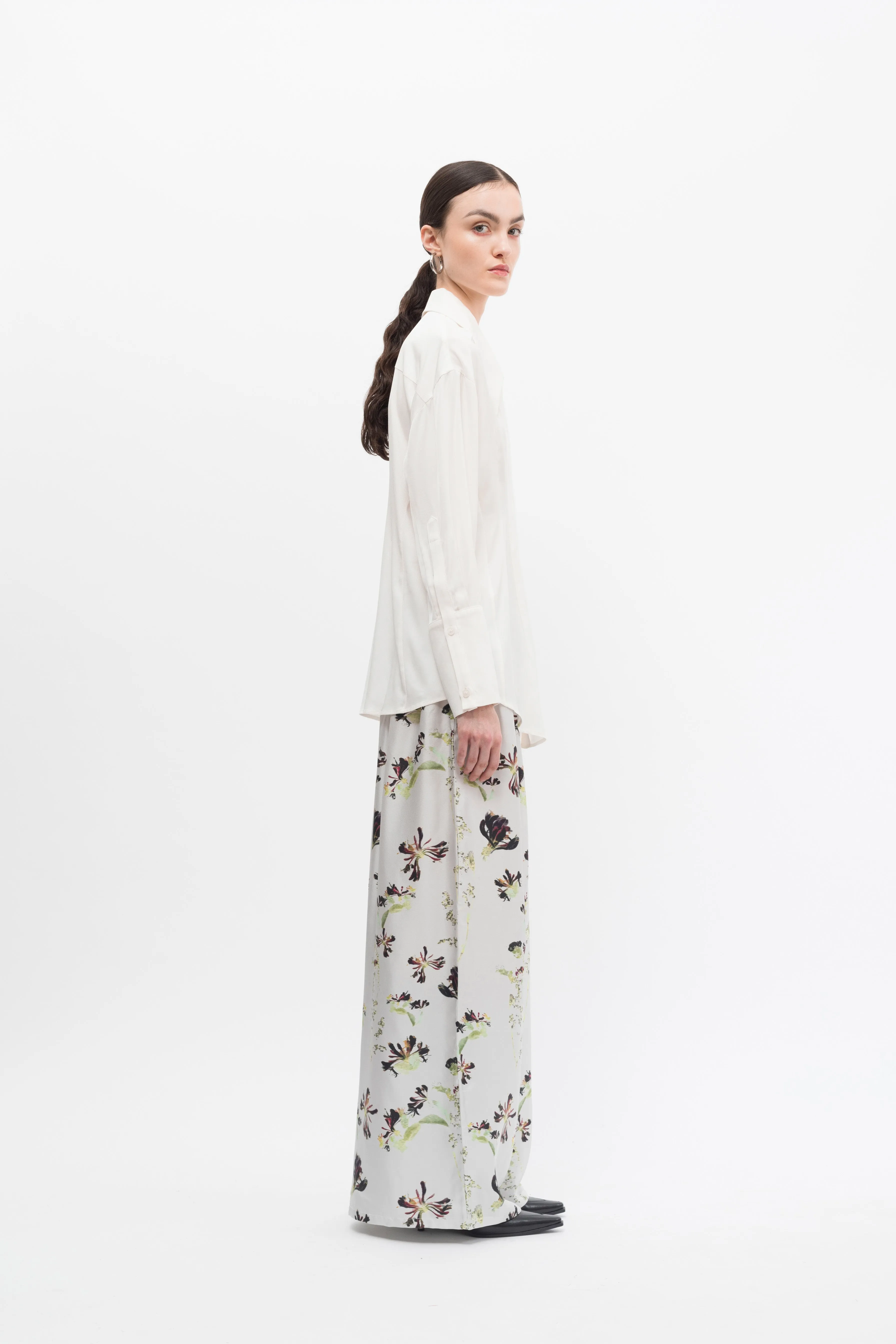 Silk Print Wide Leg Pants