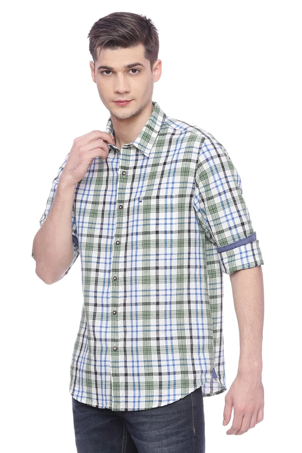 Slim Fit Vineyard Green Checks Shirt