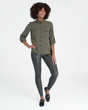 SPX - Faux Leather Camo Leggings #20185R Matte Green Camo