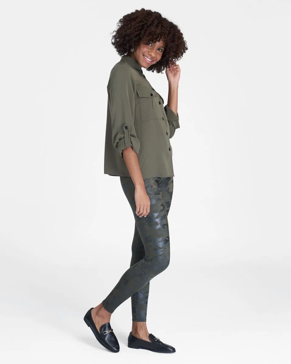 SPX - Faux Leather Camo Leggings #20185R Matte Green Camo