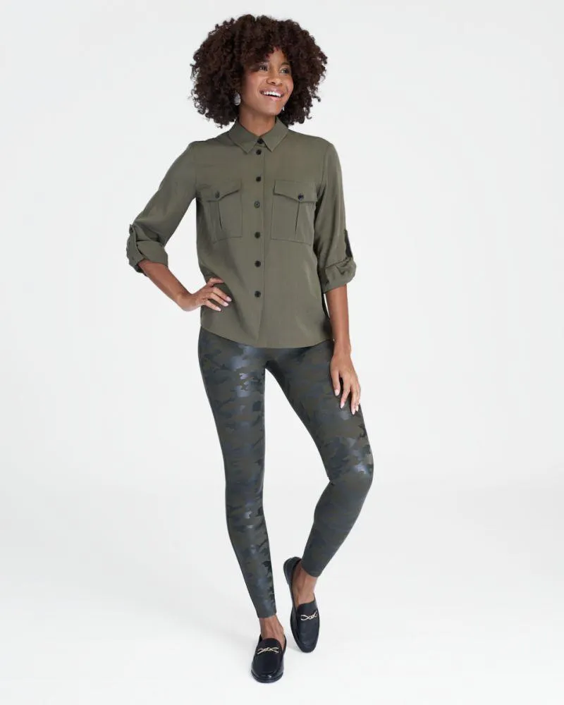 SPX - Faux Leather Camo Leggings #20185R Matte Green Camo