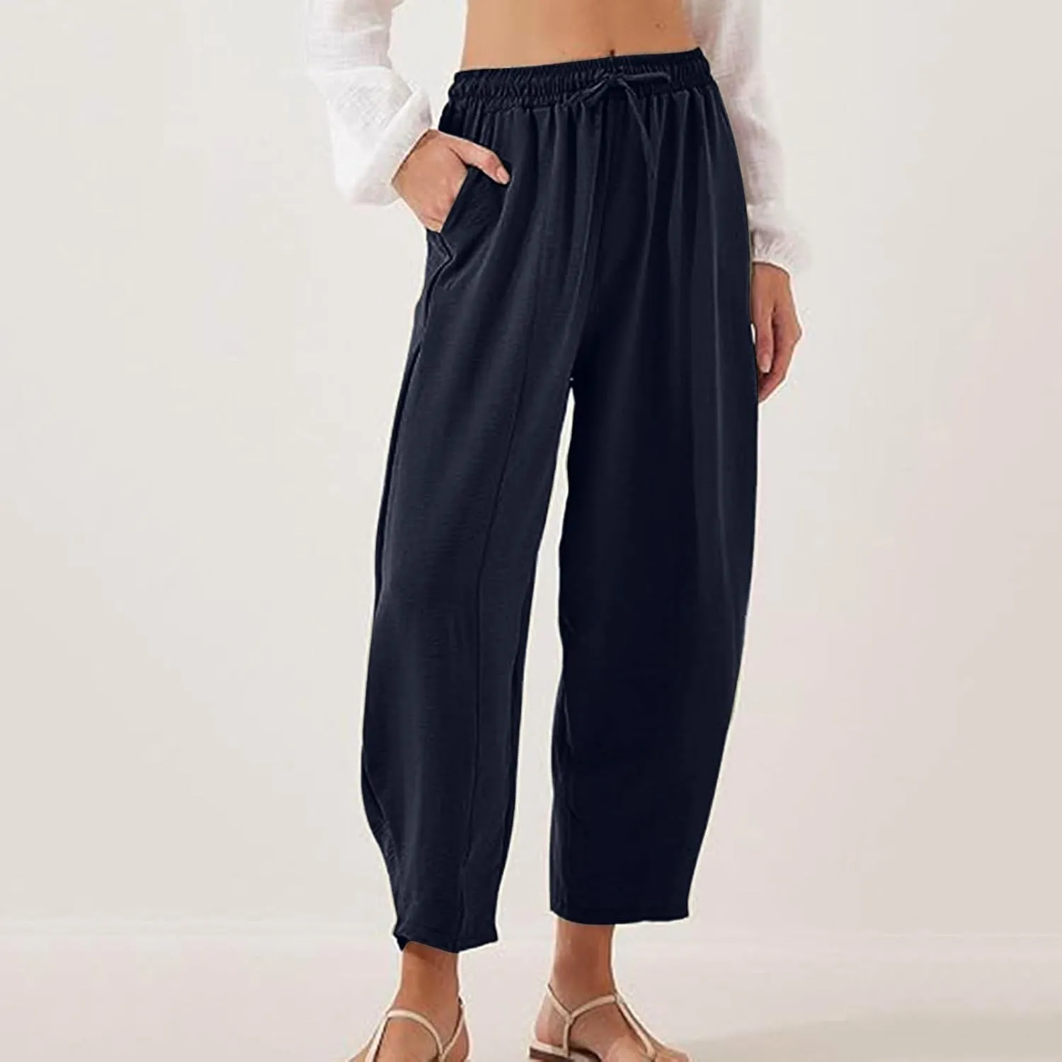 Summer Pants for Women 2024 High Waisted Pants Baggy Harem Pants Loose Casual Pants Comfy Trousers with Pockets