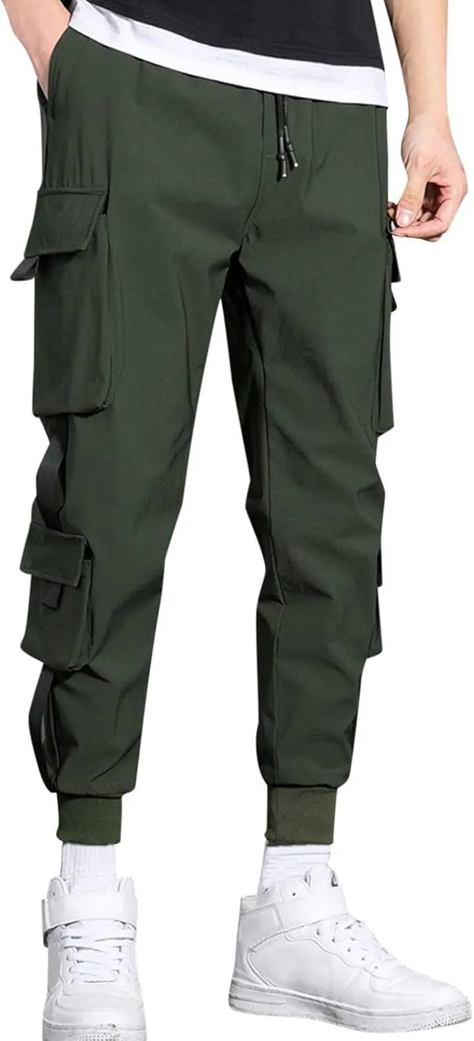 Sweatpants for Men Big and Tall Casual Mens Gifts Cargo Pants Hiking Workout Joggers Overalls Drawstring Multi Pocket
