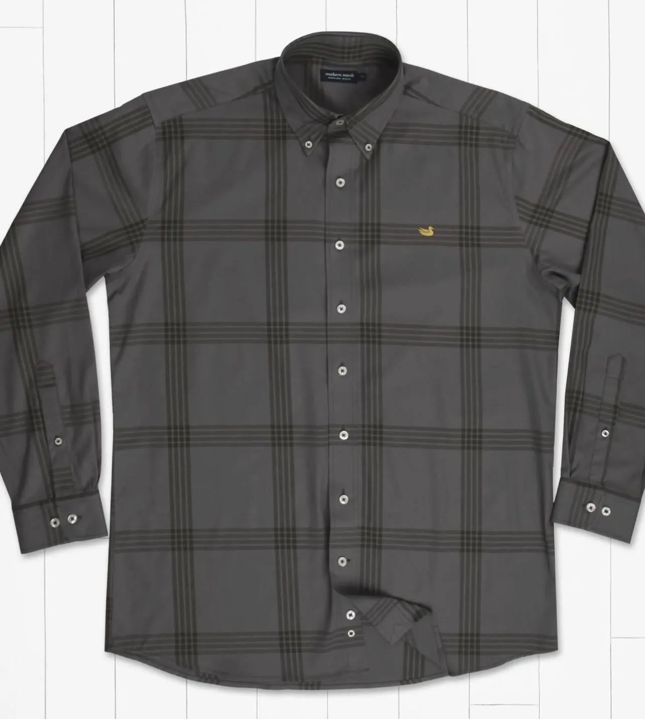 Trussville Windowpane Dress Shirt Midnight Grey Dark Olive