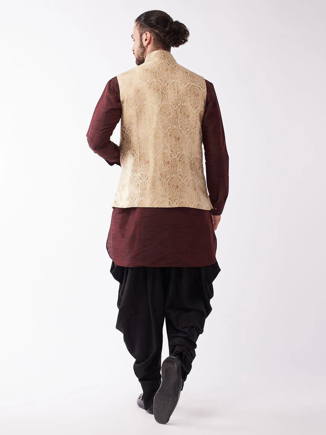 VASTRAMAY Men's Burgundy Silk Blend Kurta Set