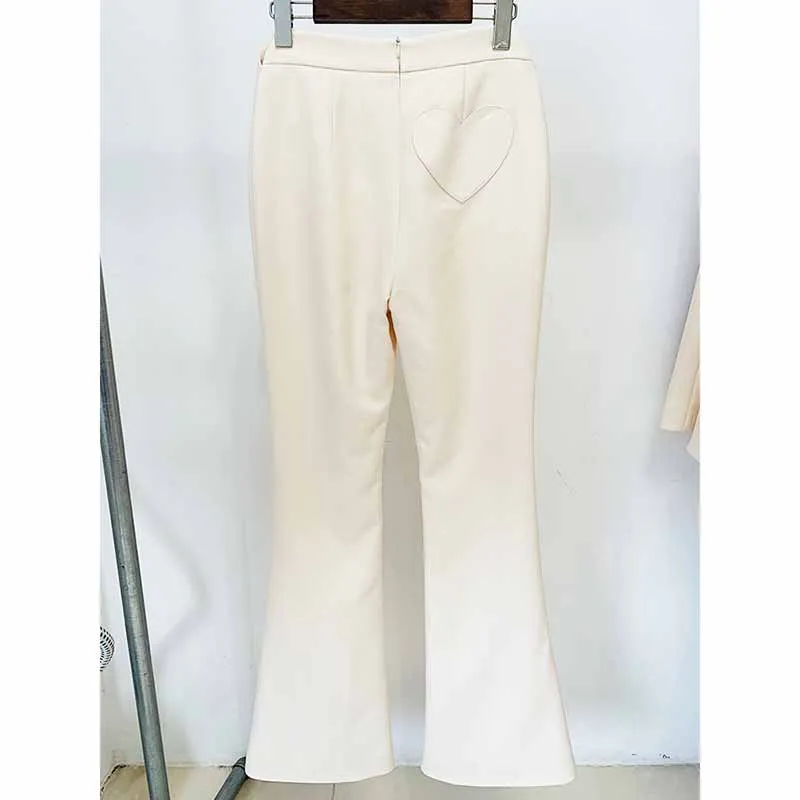 Women Invory Pantsuits One Button Flare Bottoms Two Pieces Pants Set