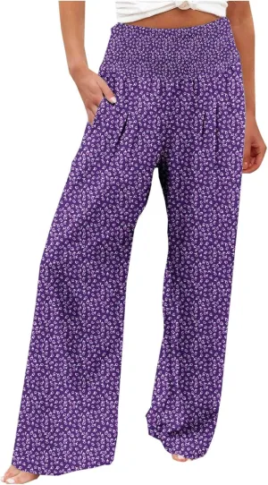 Women's 2024 Winter Palazzo Pants Fashion Comfy High Waist Trousers Trendy Loose Fit Trouser Trendy Length Trousers