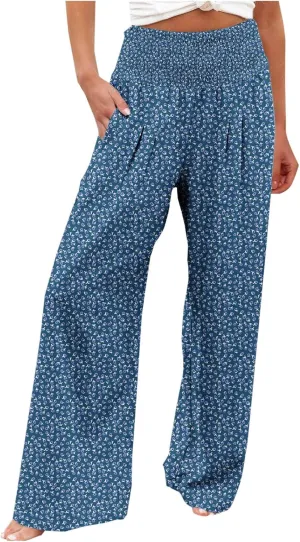 Women's 2024 Winter Palazzo Pants Fashion Comfy High Waist Trousers Trendy Loose Fit Trouser Trendy Length Trousers