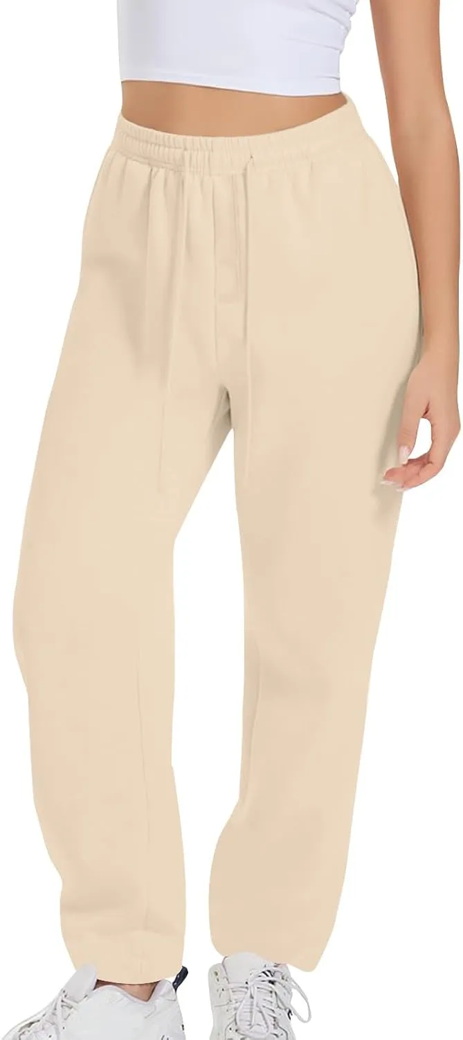 Womens High Waisted Drawstring Waist Wide Leg Sweatpants with Pockets Yoga Workout Casual Athletic Trousers Pants